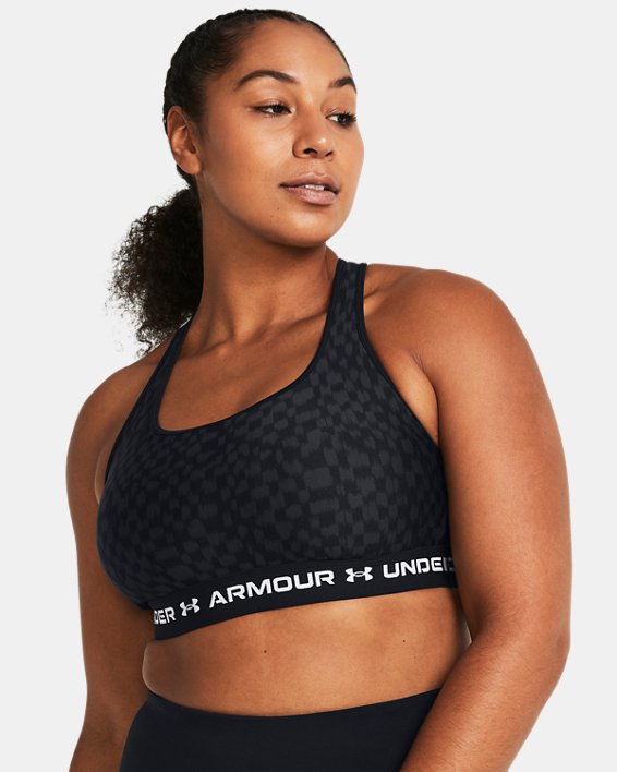 Women's Armour® Mid Crossback Printed Sports Bra, Black, pdpMainDesktop image number 3